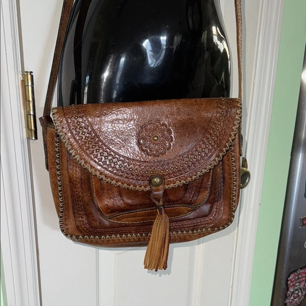 Patricia Nash Brown Beaumont Tooled Leather Boho Western Crossbody Bag